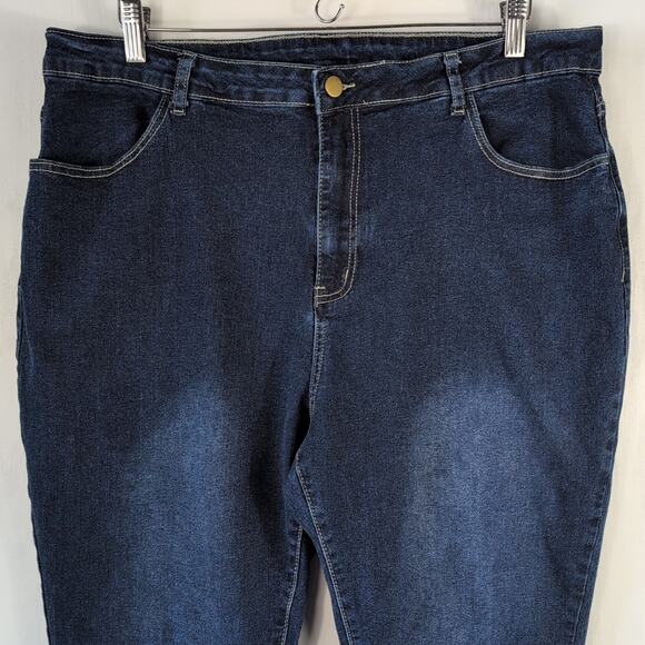 Shein Women's Plus Size 3XL Blue Skinny Distressed Dark Wash Cotton Blend Jeans - Picture 2 of 14